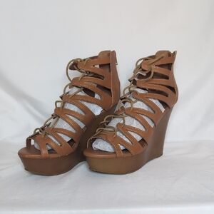 Brown Strappy Wedge Sandals